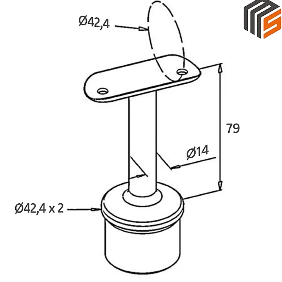 2 x Support main courante diam. 42,4 à coller sur tube diam. 42,4 x 2 mm - Inox 316-MySystem