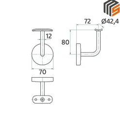 2 x Support mural fixe - Main courante diam. 42,4 mm - Platine 3 trous fraisés + CACHE - Inox 304-MySystem Online