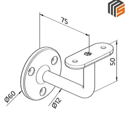 2 x Support mural fixe - Main courante plate - Platine 3 trous fraisés - Inox 316-MySystem Online