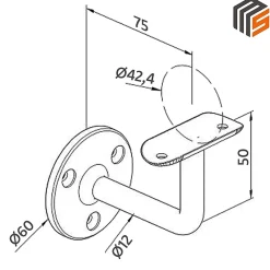 2 x Support mural fixe - Main courante diam. 42,4 mm - Platine 3 trous fraisés - Inox 316-MySystem