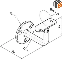 MySystem 2 x Support mural orientable - Main courante diam. 42,4 mm - Platine 3 trous fraisés - Inox 304