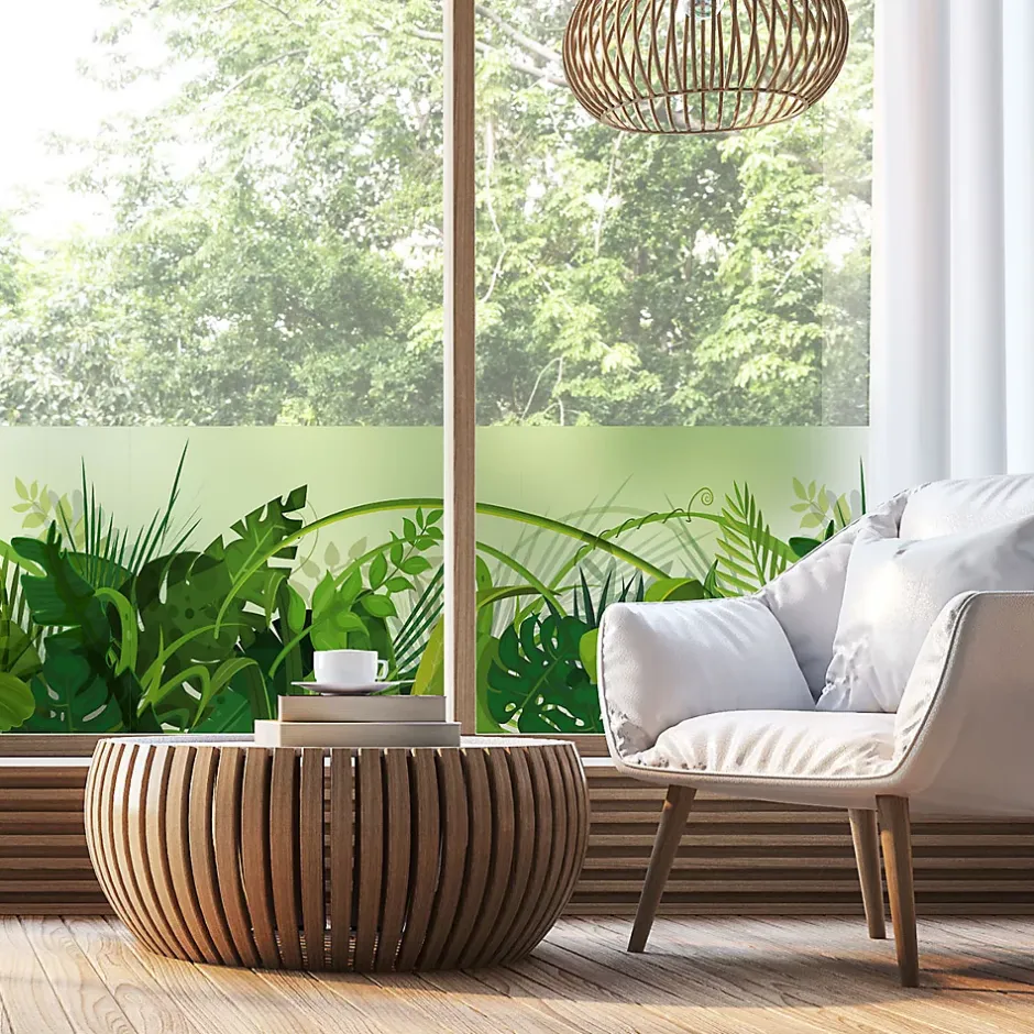 Ambiance Sticker Adhésif Film Fenêtre Anti Regard Occultant - LA JUNGLE - Stickers Autocollant Brise-Vue pour Vitres & Porte de Douche - 40x100cm