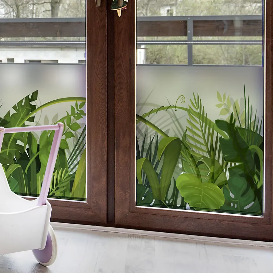 Ambiance Sticker Adhésif Film Fenêtre Anti Regard Occultant - LA JUNGLE - Stickers Autocollant Brise-Vue pour Vitres & Porte de Douche - 40x100cm