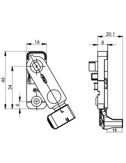 Ferco Anti-fausse manoeuvre de fenêtre oscillo-battante, gauche, 46x16mm, axe 13mm, K-16467-13-L-1 - by THIRARD