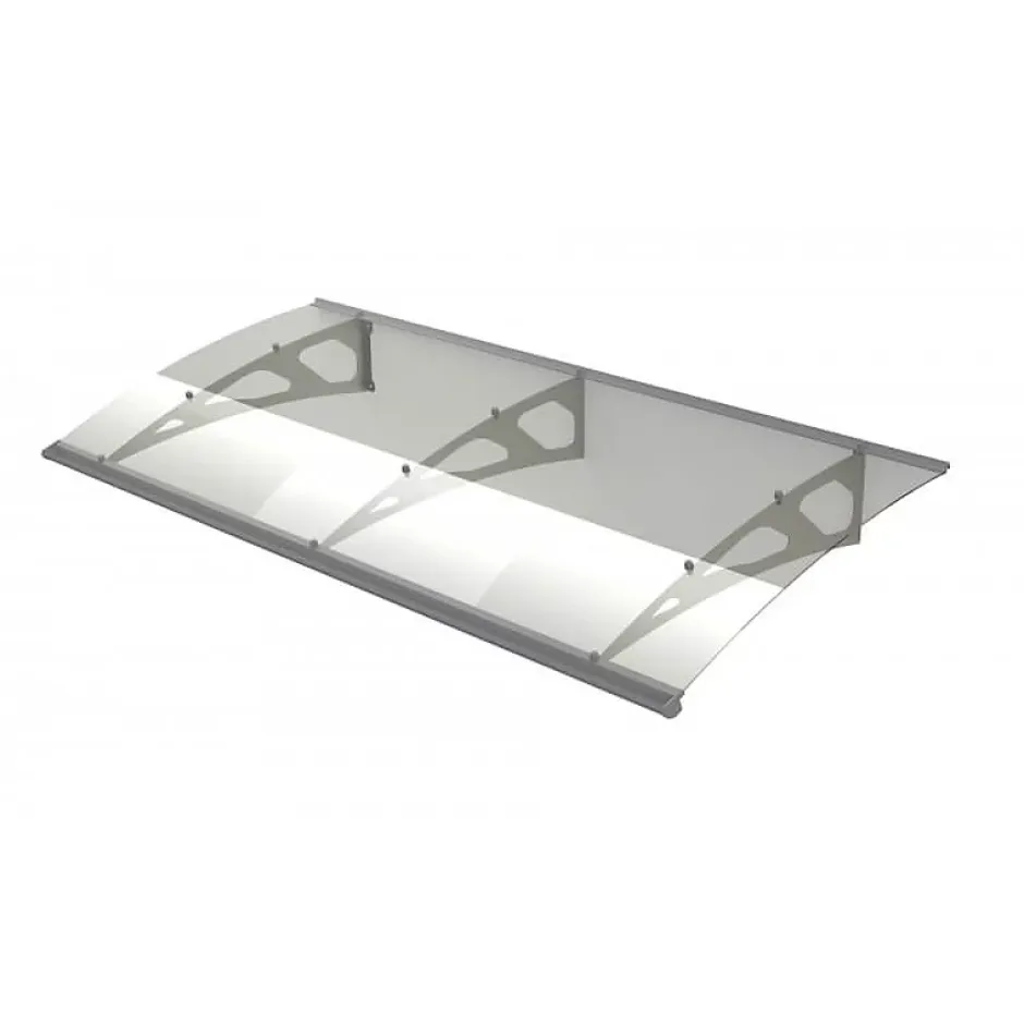 Arctom Auvent Blue 197x89, couleur silver inox, plaque incolore PMMA