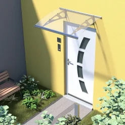 Auvent Blue 150x89, couleur silver inox, plaque incolore PMMA-Arctom Outlet