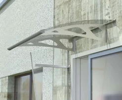 Auvent Blue 150x89, couleur silver inox, plaque incolore PMMA-Arctom Outlet