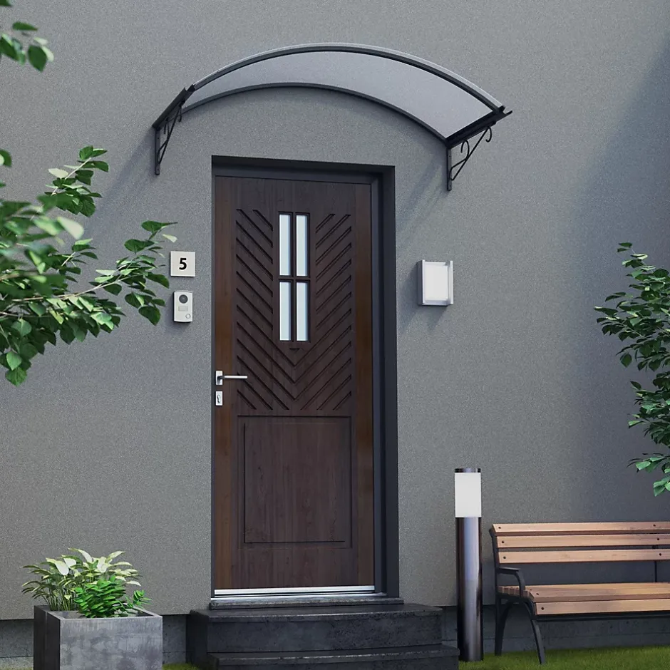 Arctom Auvent Coti 140x80, couleur anthracite RAL7016, plaque incolore, polycarbonate solide