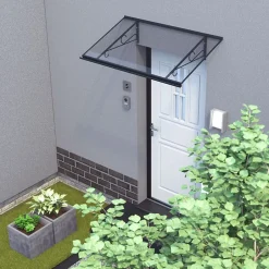 Auvent Fosti 140x79, couleur anthracite RAL7016, plaque incolore, polycarbonate solide-Arctom Best