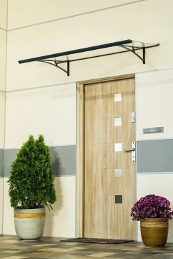 Auvent Kamios 150x83,5, couleur anthracite RAL7016, plaque incolore PMMA-Arctom Outlet