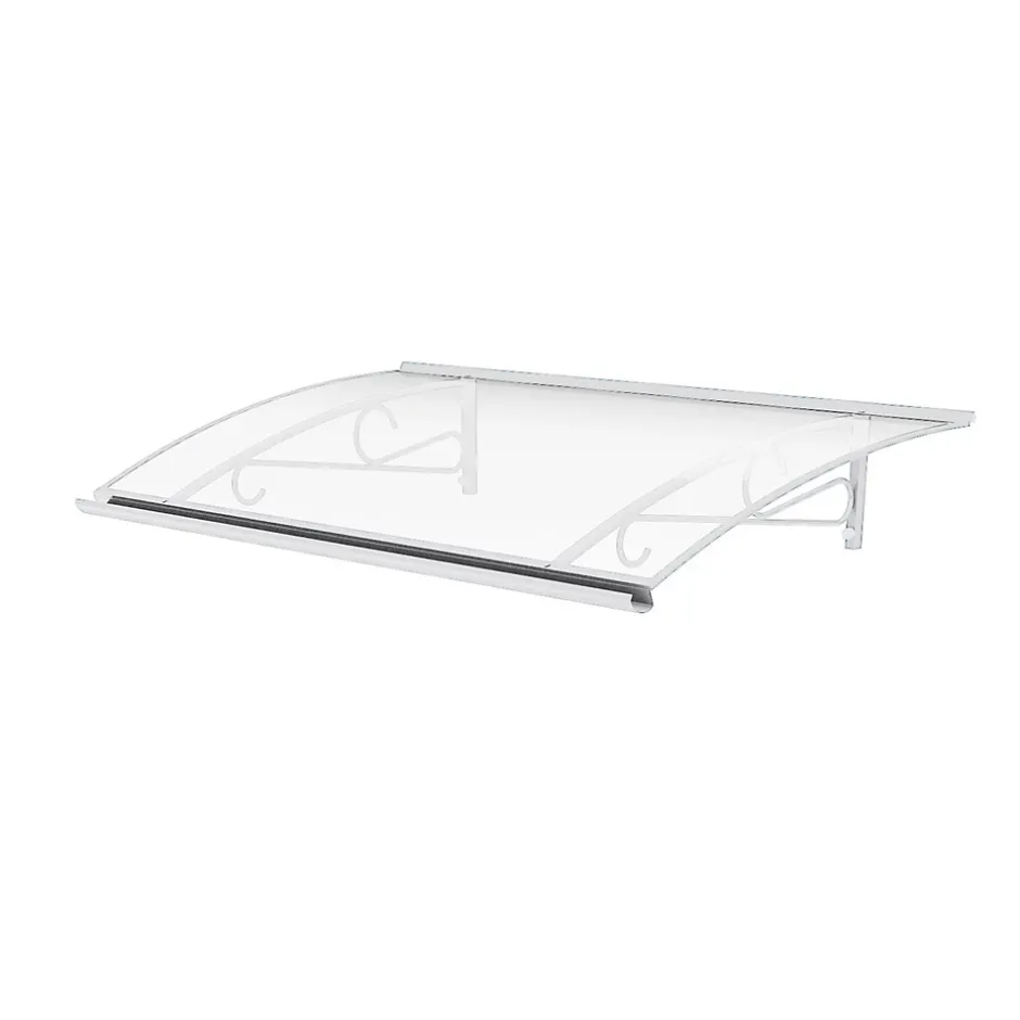 Auvent Kobi 140x82, couleur blanc RAL9016, plaque incolore, polycarbonate solide-Arctom Online