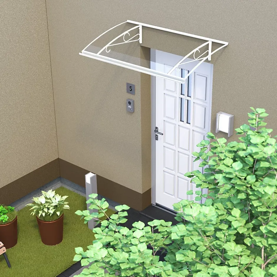 Auvent Kobi 140x82, couleur blanc RAL9016, plaque incolore, polycarbonate solide-Arctom Online