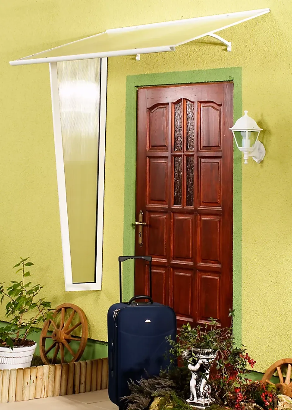 Auvent Mebe 197x84 couleur blanc RAL9016, plaque incolore-Arctom Hot