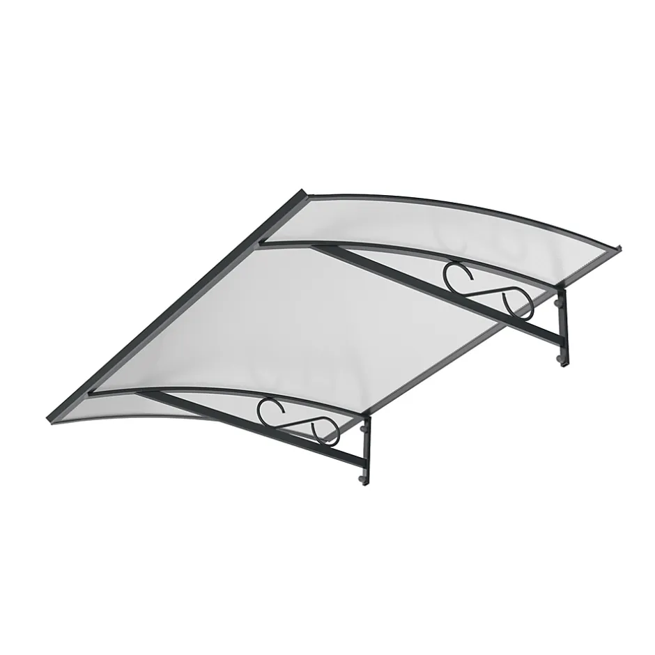 Auvent Pierro 150x90, couleur anthracite RAL7016, plaque incolore, polycarbonate alvéolaire-Arctom Best