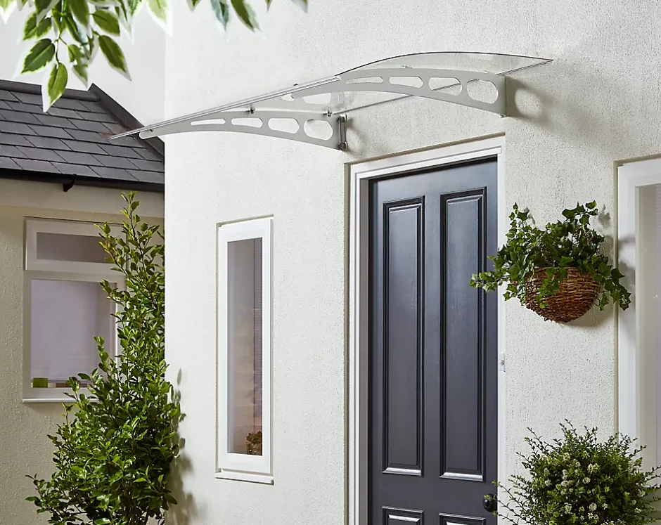 Auvent alu et polycarbonate Basic plus blanc 140 x 90 cm-Geom Hot