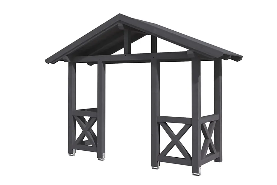 Skan Holz Auvent bois Stralsund 5, 360x139cm, épicéa, traitement coloré gris ardoise