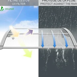 Vounot Auvent de porte marquise 120x80 cm transparent en Polycarbonate anti UV Gris