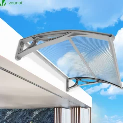 Vounot Auvent de porte marquise 120x80 cm transparent en Polycarbonate anti UV Gris