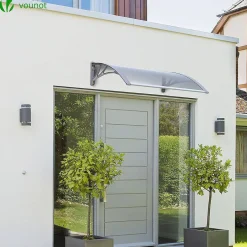 Vounot Auvent de porte marquise 120x80 cm transparent en Polycarbonate anti UV Gris