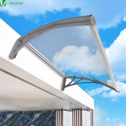 Vounot Auvent de porte marquise 120x80 cm transparent en Polycarbonate anti UV Gris