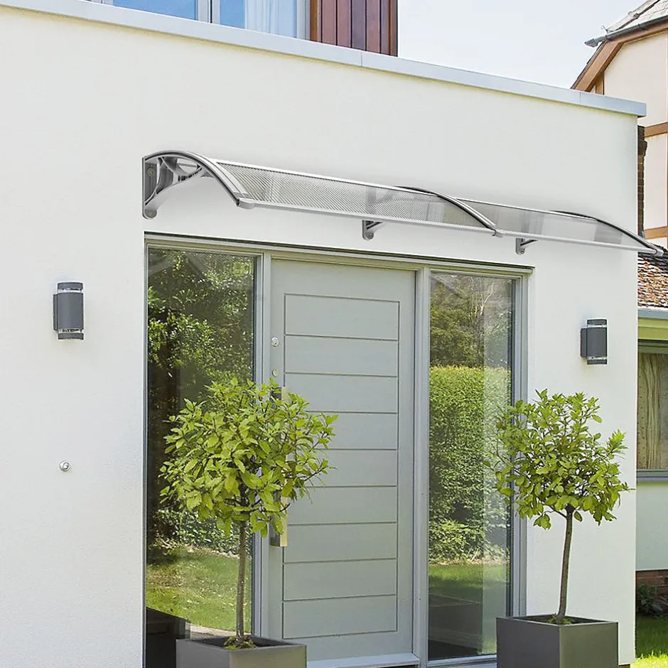 Vounot Auvent de porte marquise 200x80 cm transparent en Polycarbonate anti UV Gris