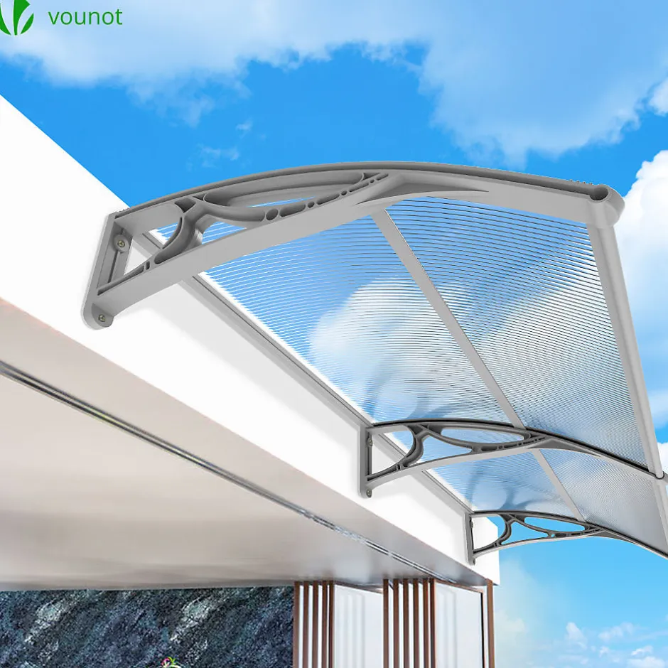 Vounot Auvent de porte marquise 200x80 cm transparent en Polycarbonate anti UV Gris
