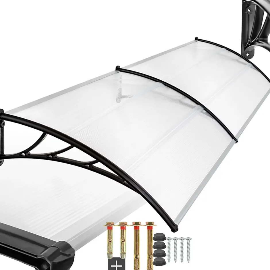 Tectake Auvent de porte Marquise Résistant aux intempéries blanc transparent