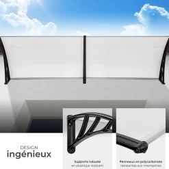 Tectake Auvent de porte Marquise Résistant aux intempéries blanc transparent