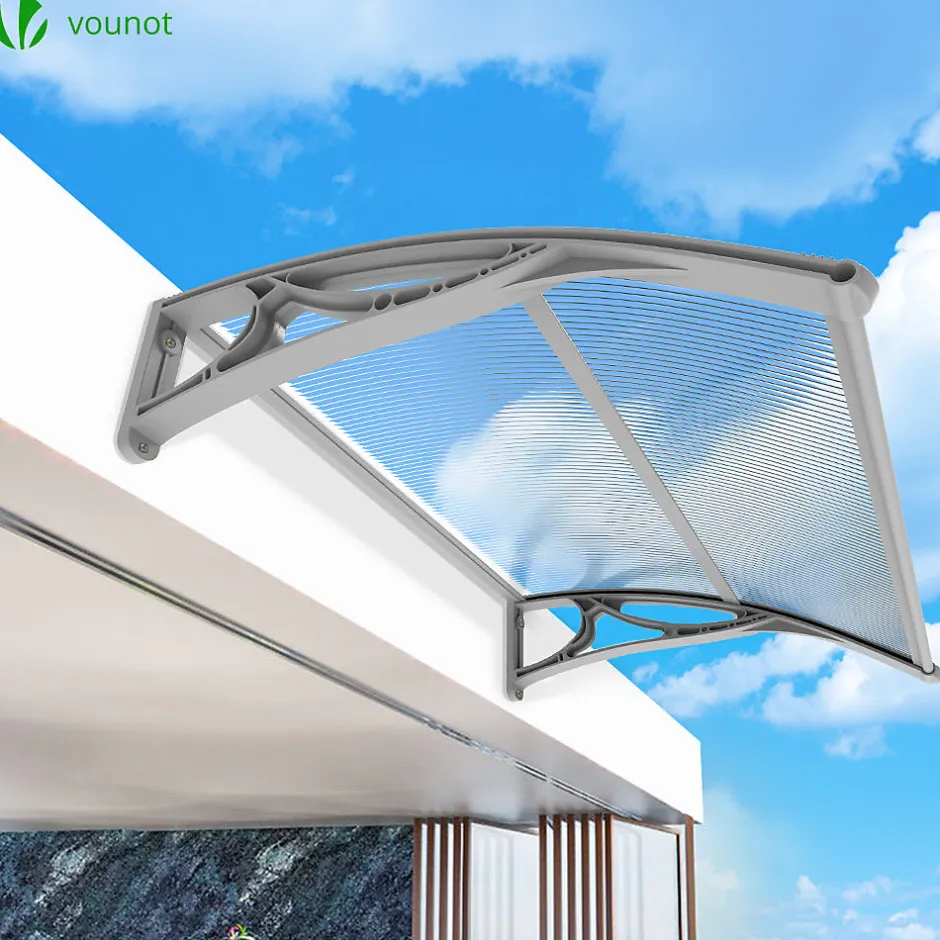 Auvent de porte marquise 100x80 cm transparent en Polycarbonate anti UV Gris-Vounot Discount