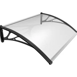 Vounot Auvent de porte marquise 120x80 cm transparent en Polycarbonate anti UV Noir