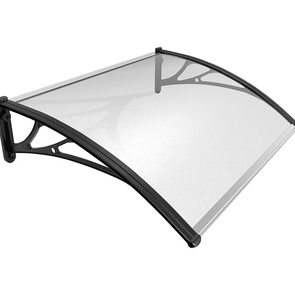 Vounot Auvent de porte marquise 120x80 cm transparent en Polycarbonate anti UV Noir