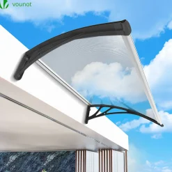 Vounot Auvent de porte marquise 120x80 cm transparent en Polycarbonate anti UV Noir