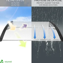 Vounot Auvent de porte marquise 100x80 cm transparent en Polycarbonate anti UV Noir