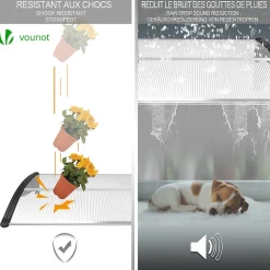 Vounot Auvent de porte marquise 100x80 cm transparent en Polycarbonate anti UV Noir