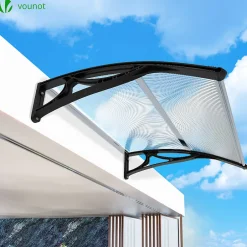 Vounot Auvent de porte marquise 100x80 cm transparent en Polycarbonate anti UV Noir
