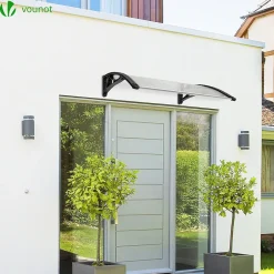 Vounot Auvent de porte marquise 120x80 cm transparent en Polycarbonate anti UV Noir