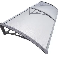 Vounot Auvent de porte marquise 200x80 cm transparent en Polycarbonate anti UV Gris