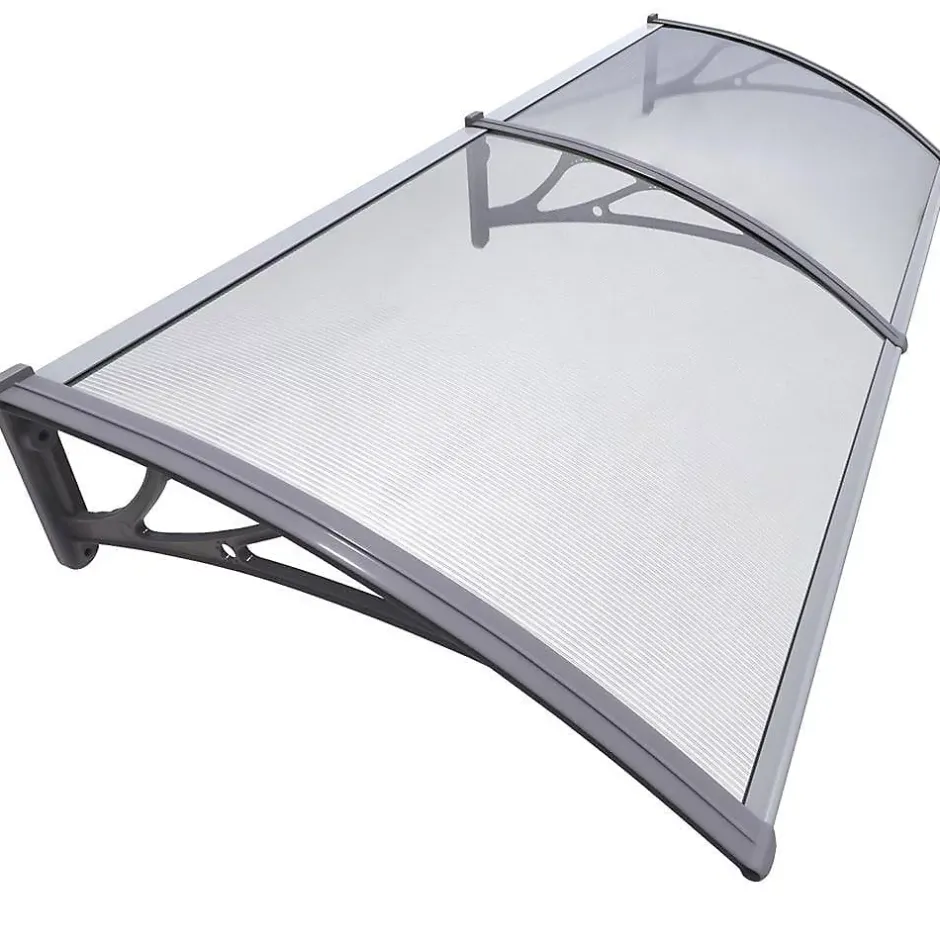 Vounot Auvent de porte marquise 200x80 cm transparent en Polycarbonate anti UV Gris