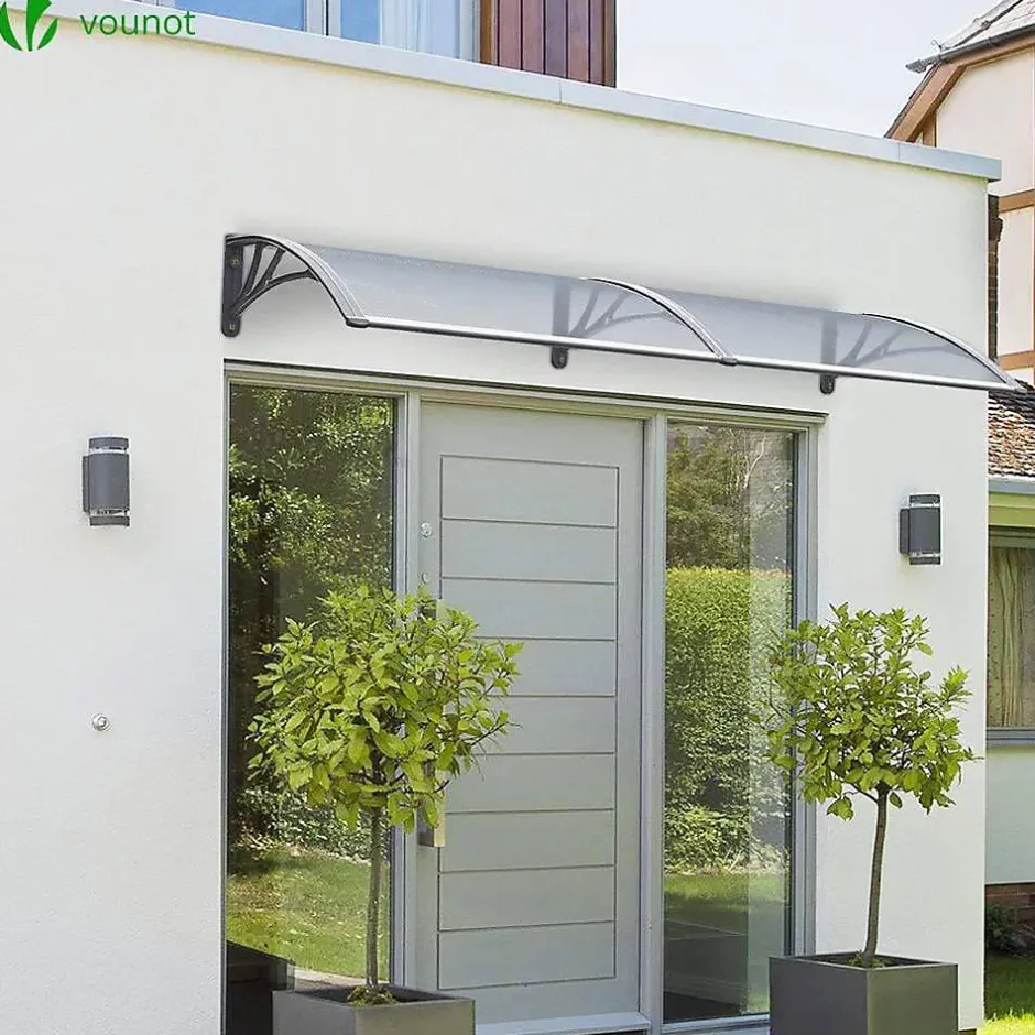 Vounot Auvent de porte marquise 200x80 cm transparent en Polycarbonate anti UV Gris
