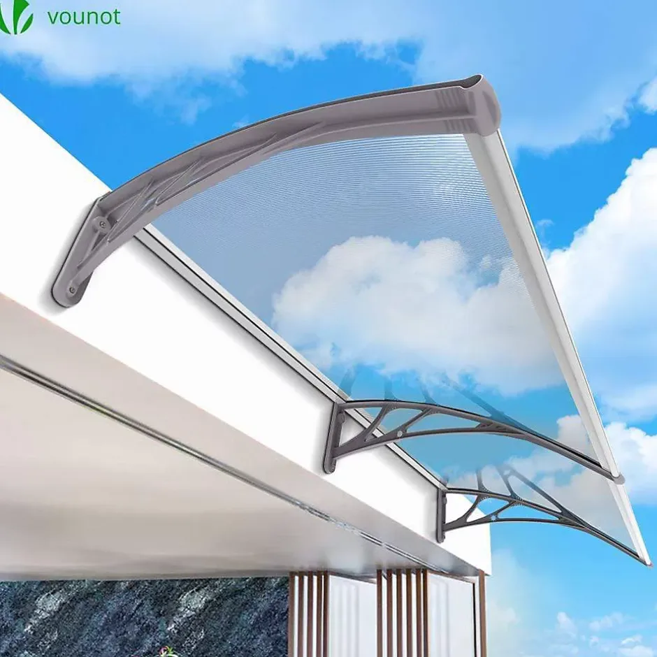 Vounot Auvent de porte marquise 200x80 cm transparent en Polycarbonate anti UV Gris