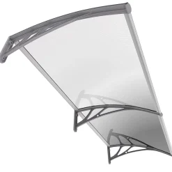 Vounot Auvent de porte marquise 200x80 cm transparent en Polycarbonate anti UV Gris