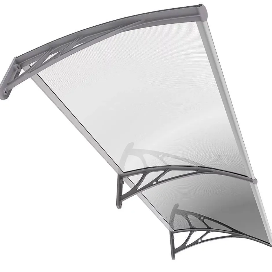 Vounot Auvent de porte marquise 200x80 cm transparent en Polycarbonate anti UV Gris