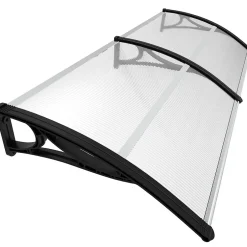 Auvent de porte marquise 200x80 cm transparent en Polycarbonate anti UV Noir-Vounot Best