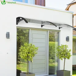 Auvent de porte marquise 200x80 cm transparent en Polycarbonate anti UV Noir-Vounot Best