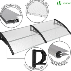 Auvent de porte marquise 200x80 cm transparent en Polycarbonate anti UV Noir-Vounot Best