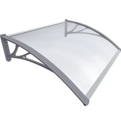 Vounot Auvent de porte marquise 100x80 cm transparent en Polycarbonate anti UV Gris
