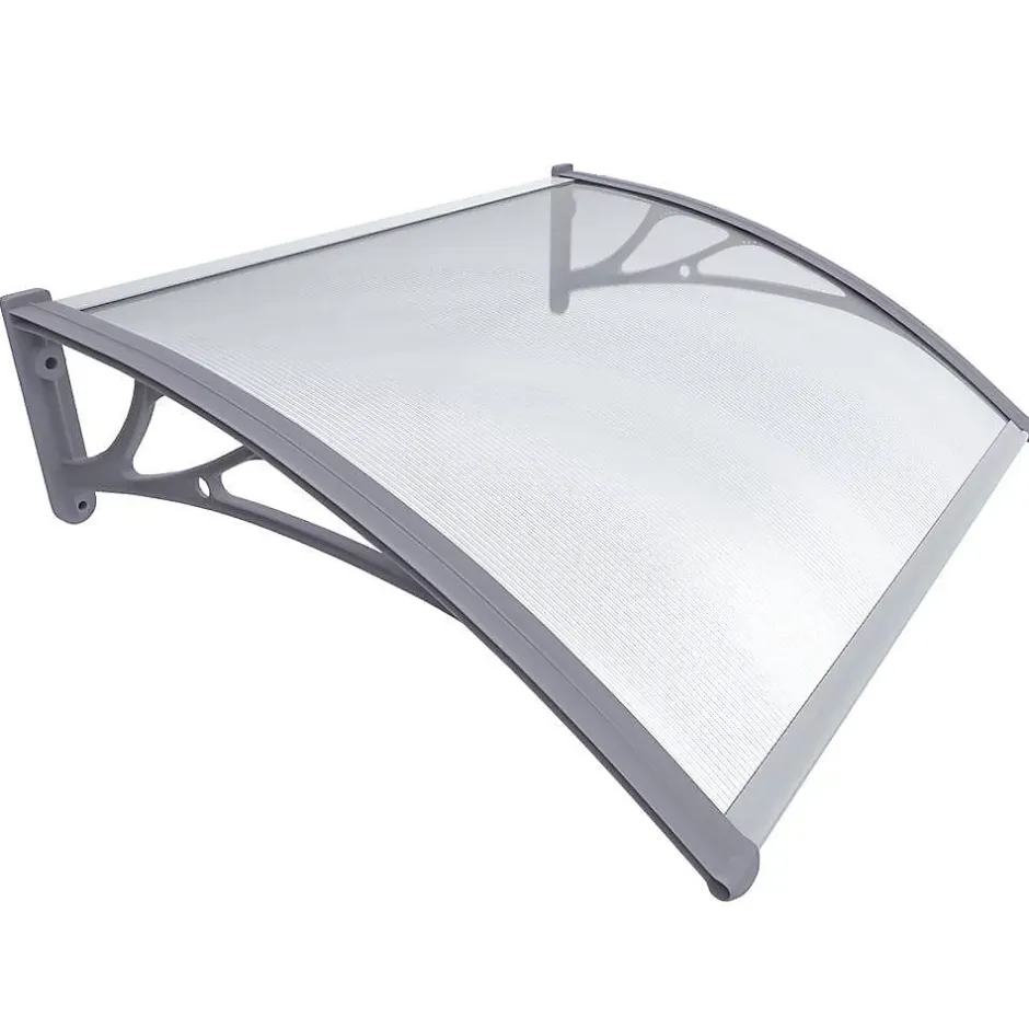 Vounot Auvent de porte marquise 100x80 cm transparent en Polycarbonate anti UV Gris