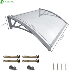 Vounot Auvent de porte marquise 100x80 cm transparent en Polycarbonate anti UV Gris