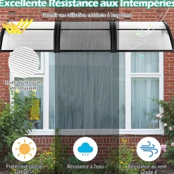 Auvent de Porte UPF 50+ avec Panneau Revêtu à Double Couche et Support en ABS Charge 20KG Gris-Giantex Sale