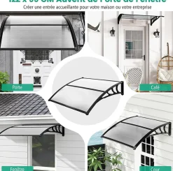 Auvent de Porte UPF 50+ avec Panneau Revêtu à Double Couche et Support en ABS Charge 20KG Gris-Giantex Sale